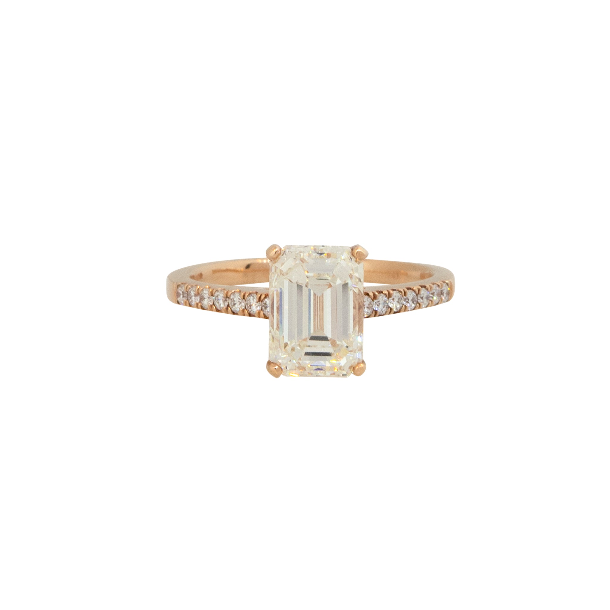 GIA Certified 14k Rose Gold 3.19ctw Emerald Cut Diamond Engagement Ring