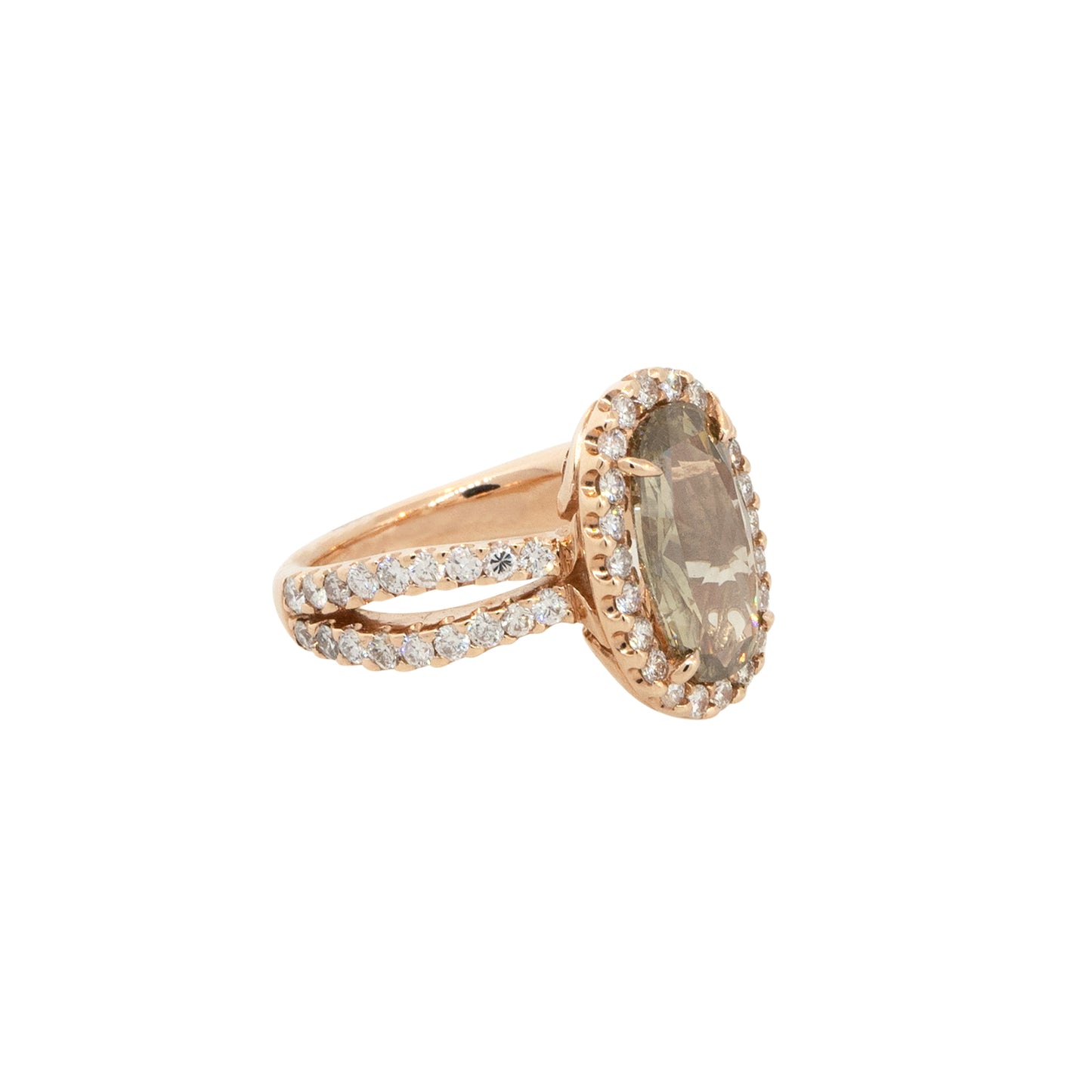 14k Rose Gold 2.80ctw Fancy Brown Oval Diamond Halo Ring