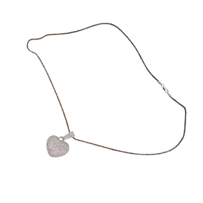 18k White Gold 3ctw Pave Diamond Puffed Heart Pendant On Chain