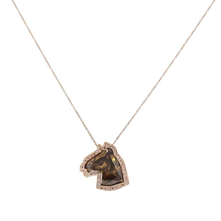 GIA Certified 14k Rose Gold 4.06ctw Fancy Deep Brown Horse Diamond Necklace