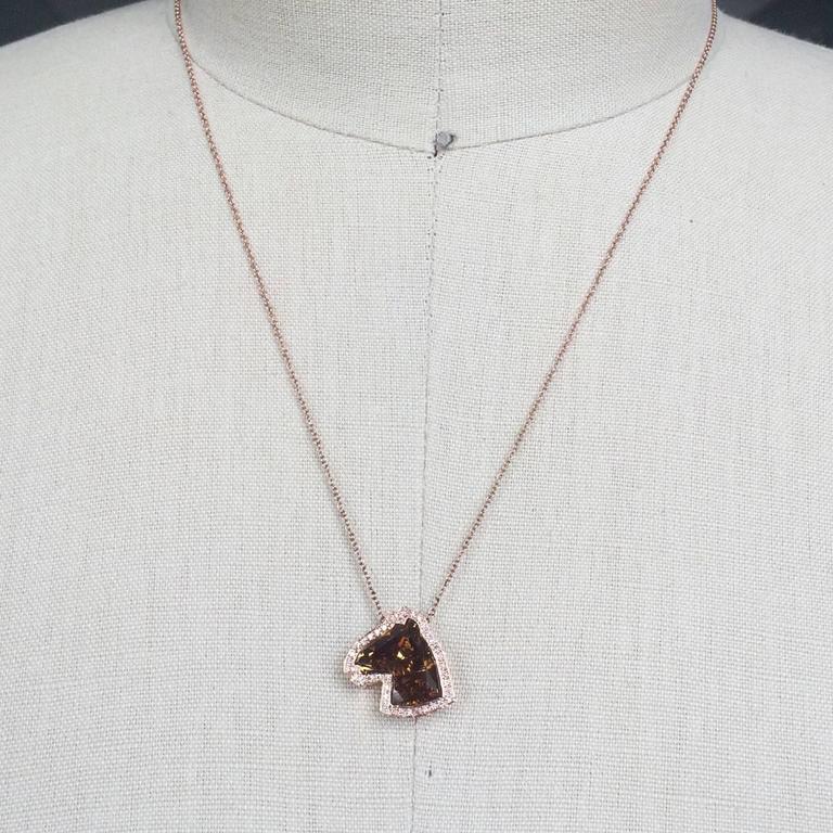 GIA Certified 14k Rose Gold 4.06ctw Fancy Deep Brown Horse Diamond Necklace