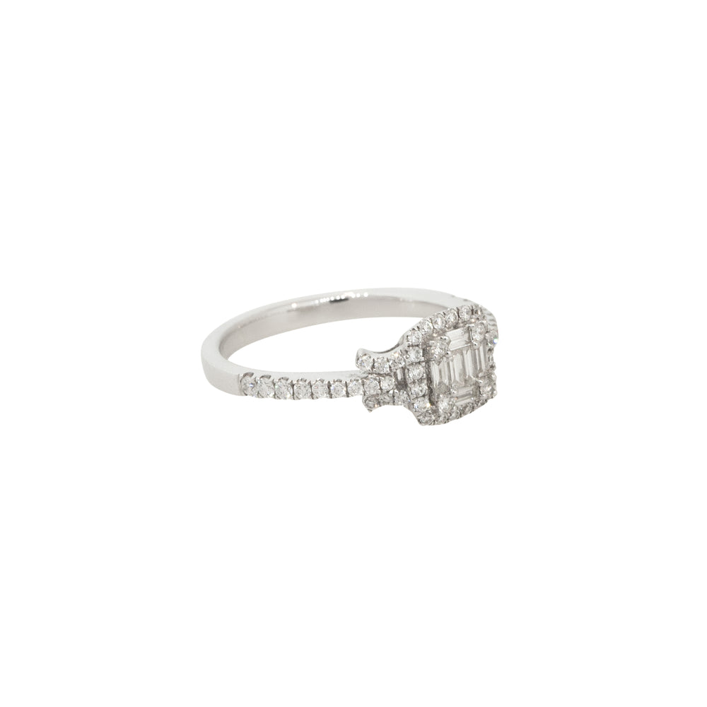 14k White Gold 0.55ctw Mosaic Diamond Halo Engagement Ring