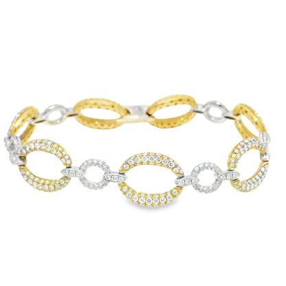 18k Two-Tone Gold Natural Diamond Pave Oval Link Bracelet