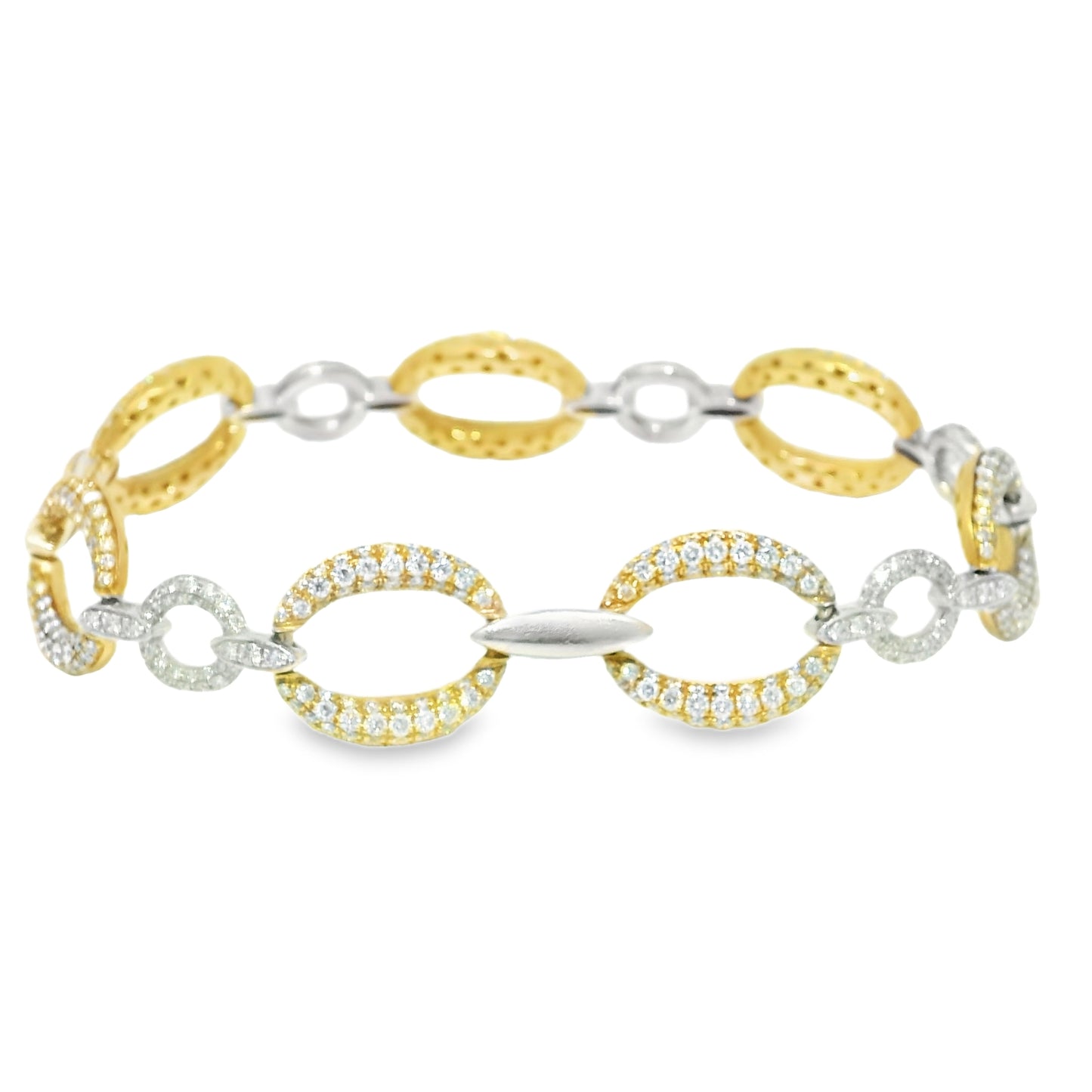 18k Two-Tone Gold Natural Diamond Pave Oval Link Bracelet