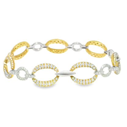 18k Two-Tone Gold Natural Diamond Pave Oval Link Bracelet