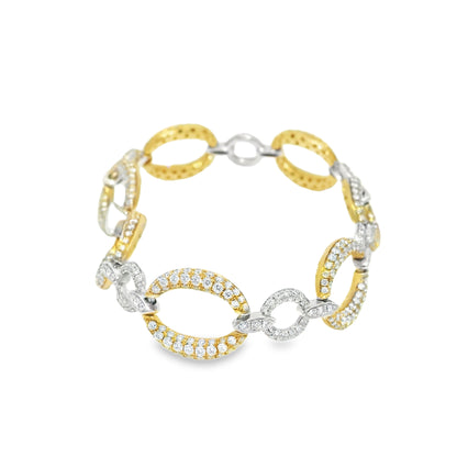 18k Two-Tone Gold Natural Diamond Pave Oval Link Bracelet