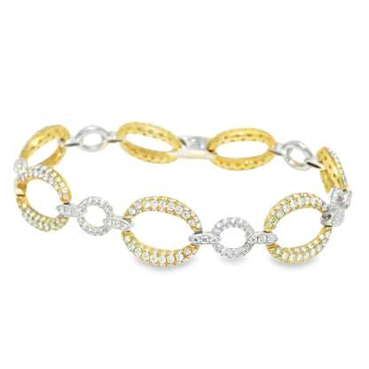 18k Two-Tone Gold Natural Diamond Pave Oval Link Bracelet