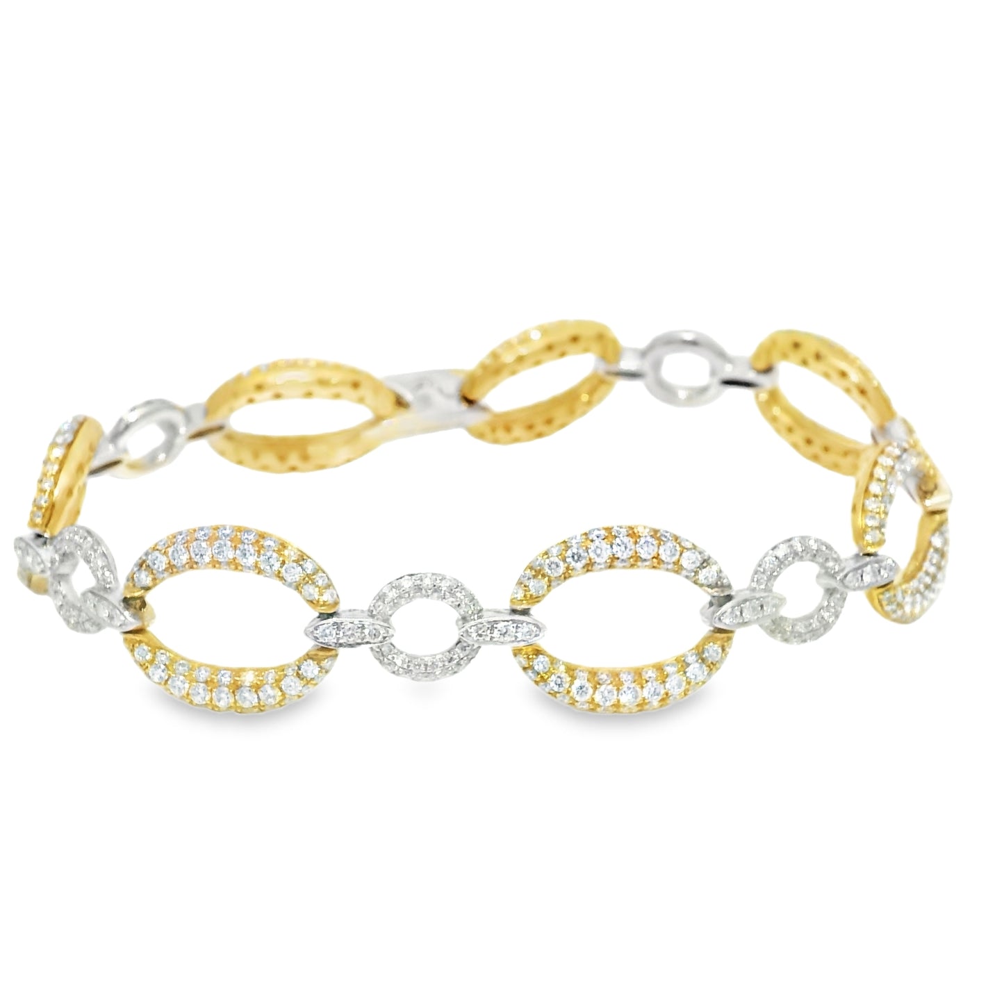 18k Two-Tone Gold Natural Diamond Pave Oval Link Bracelet