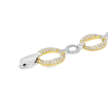 18k Two-Tone Gold Natural Diamond Pave Oval Link Bracelet