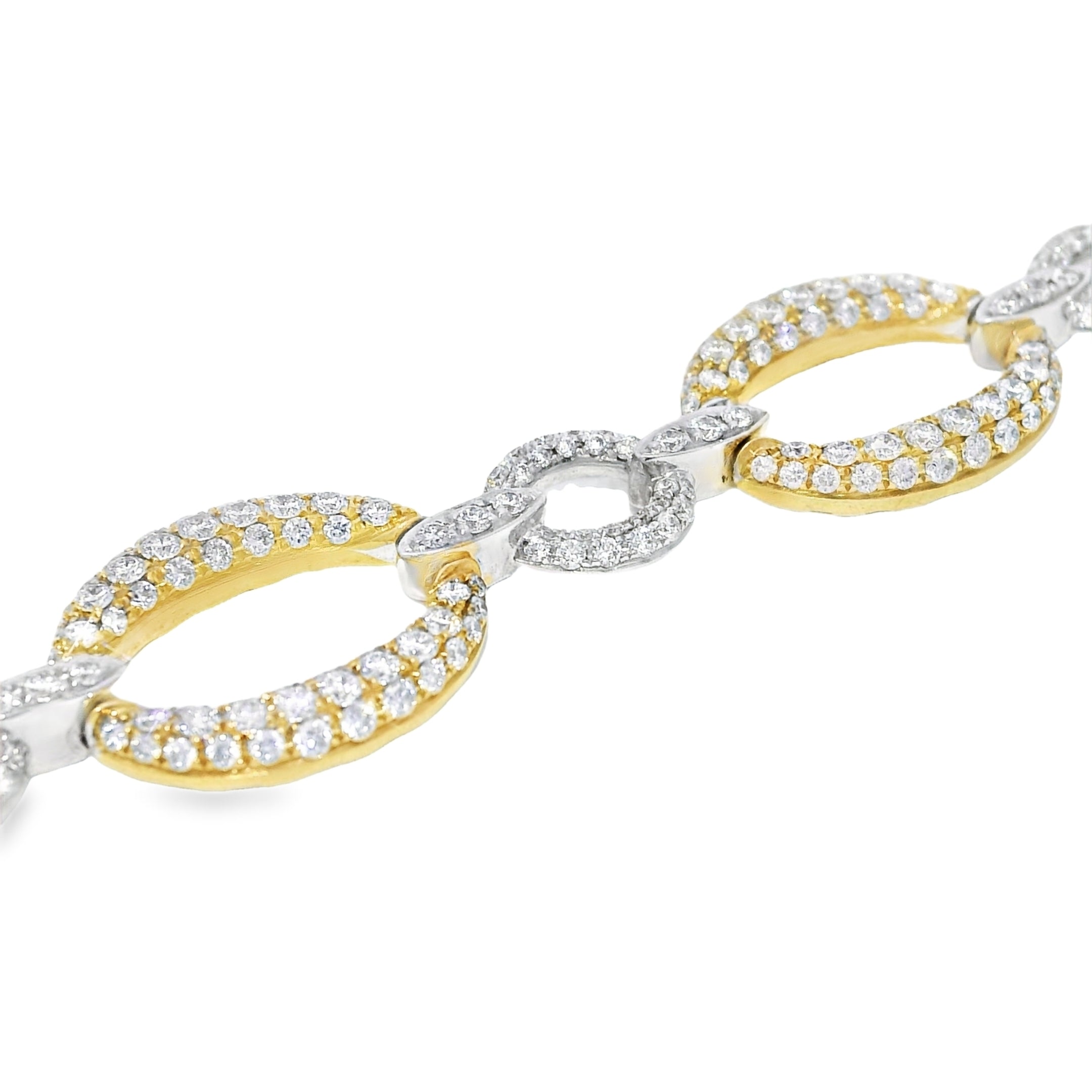 18k Two-Tone Gold Natural Diamond Pave Oval Link Bracelet
