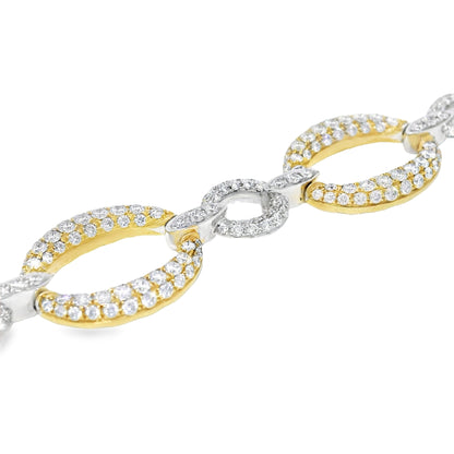 18k Two-Tone Gold Natural Diamond Pave Oval Link Bracelet