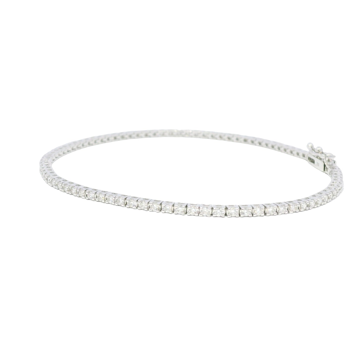 18k White Gold Natural 1.13 Carat Round Brilliant Diamond Tennis Bracelet