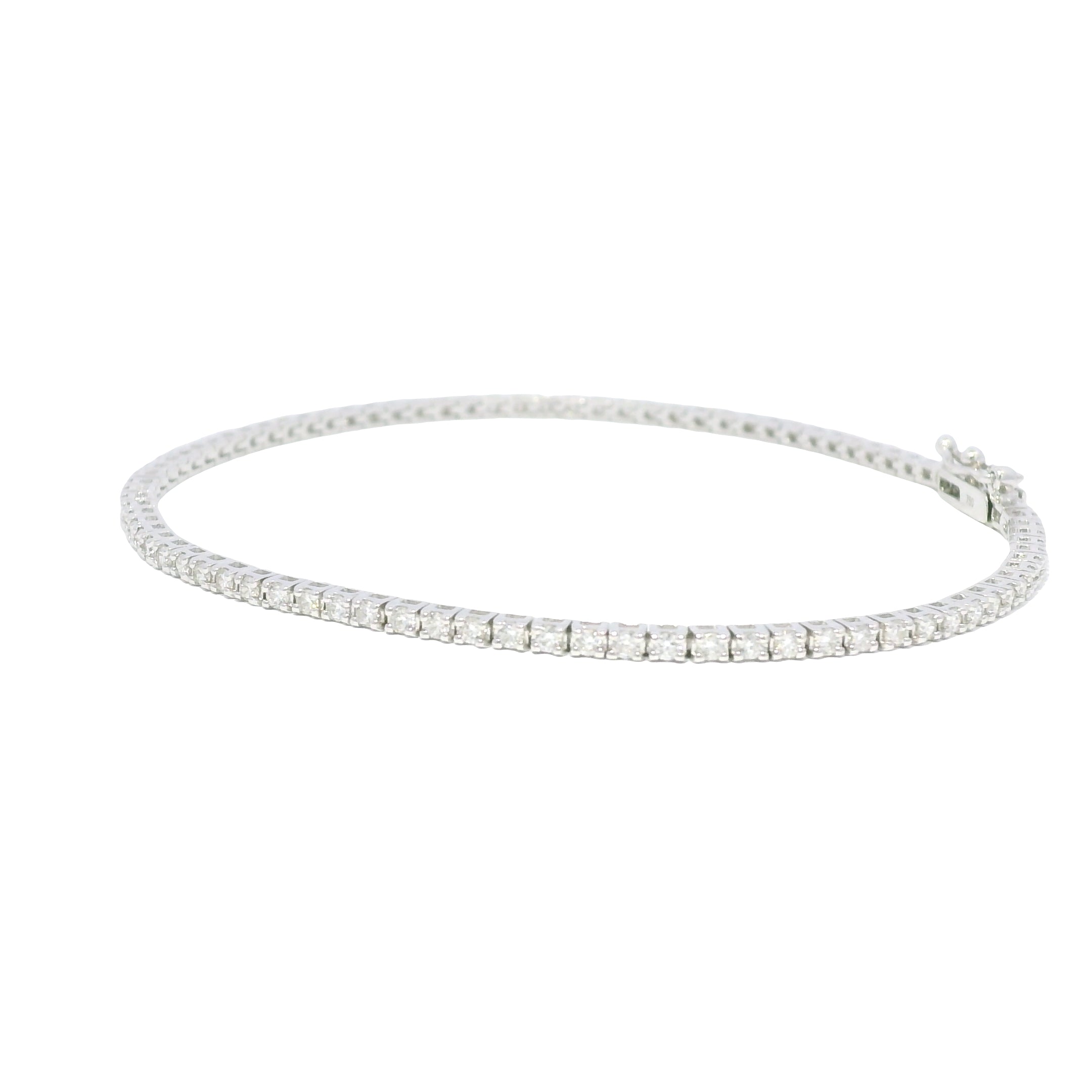 18k White Gold Natural 1.13 Carat Round Brilliant Diamond Tennis Bracelet