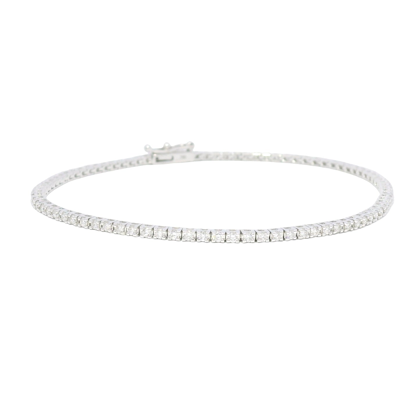 18k White Gold Natural 1.13 Carat Round Brilliant Diamond Tennis Bracelet
