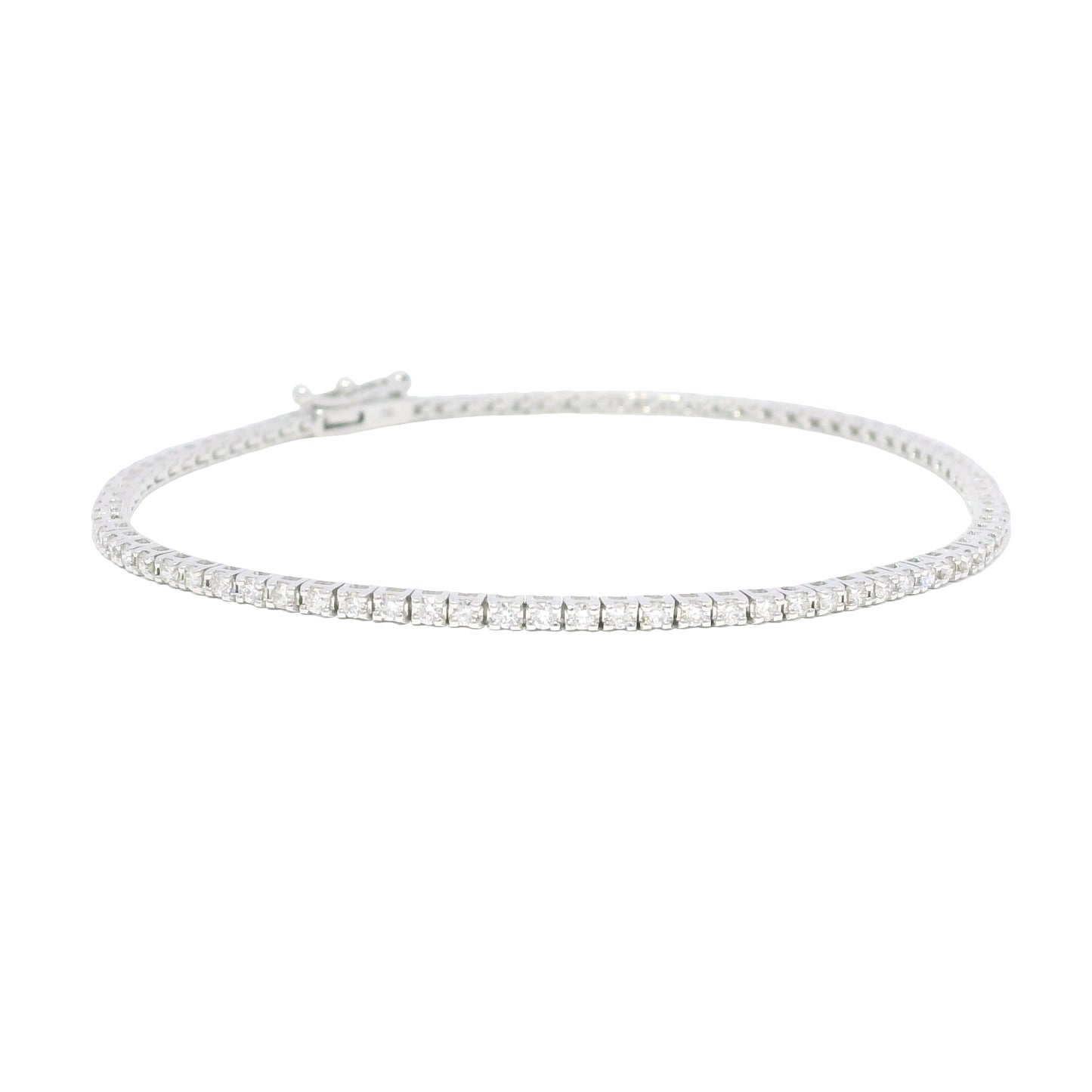18k White Gold Natural 1.13 Carat Round Brilliant Diamond Tennis Bracelet