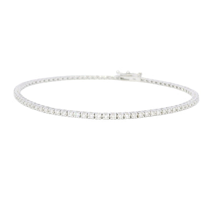 18k White Gold Natural 1.13 Carat Round Brilliant Diamond Tennis Bracelet