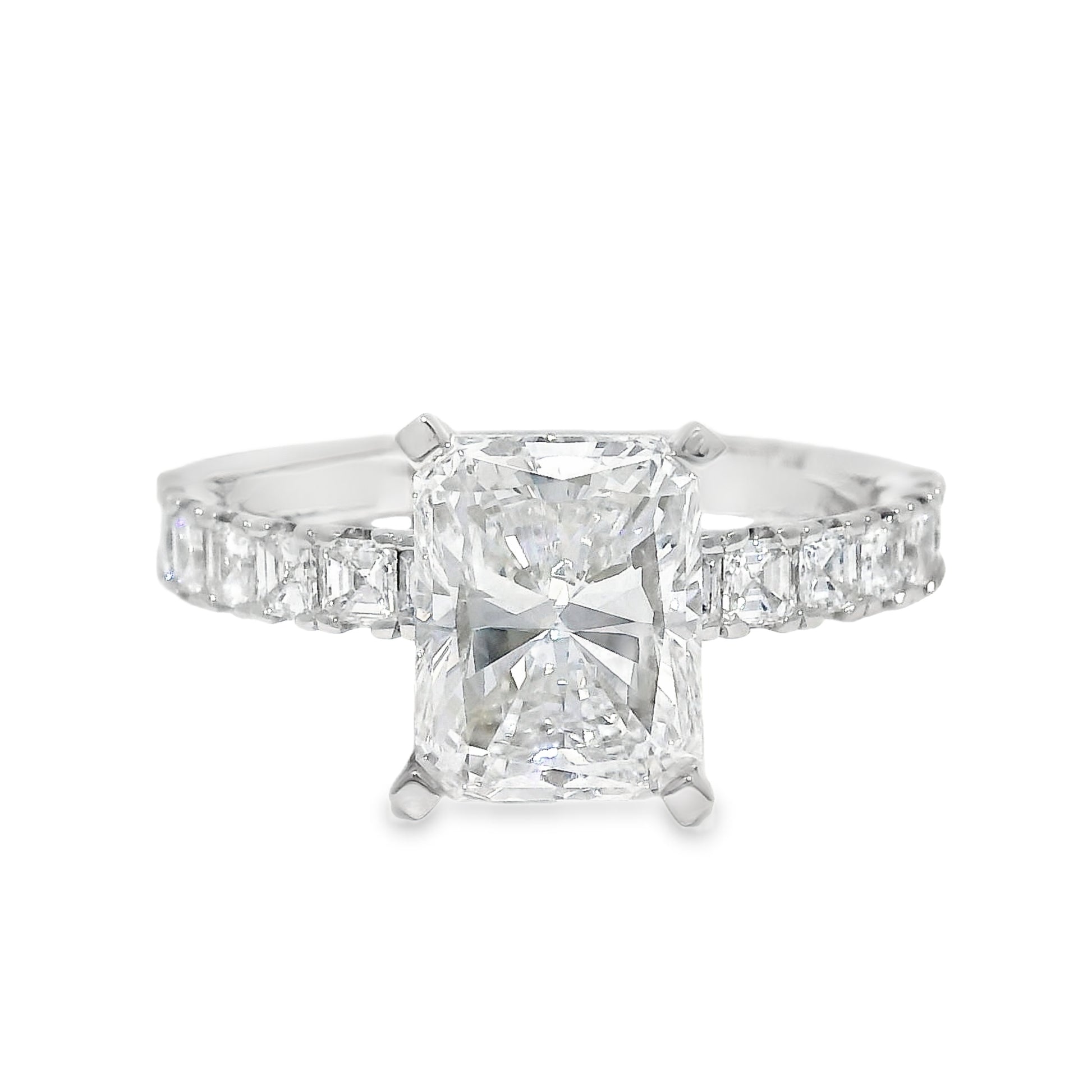 GIA Platinum Natural 3.01 Carat Radiant-Cut Diamond Engagement Ring