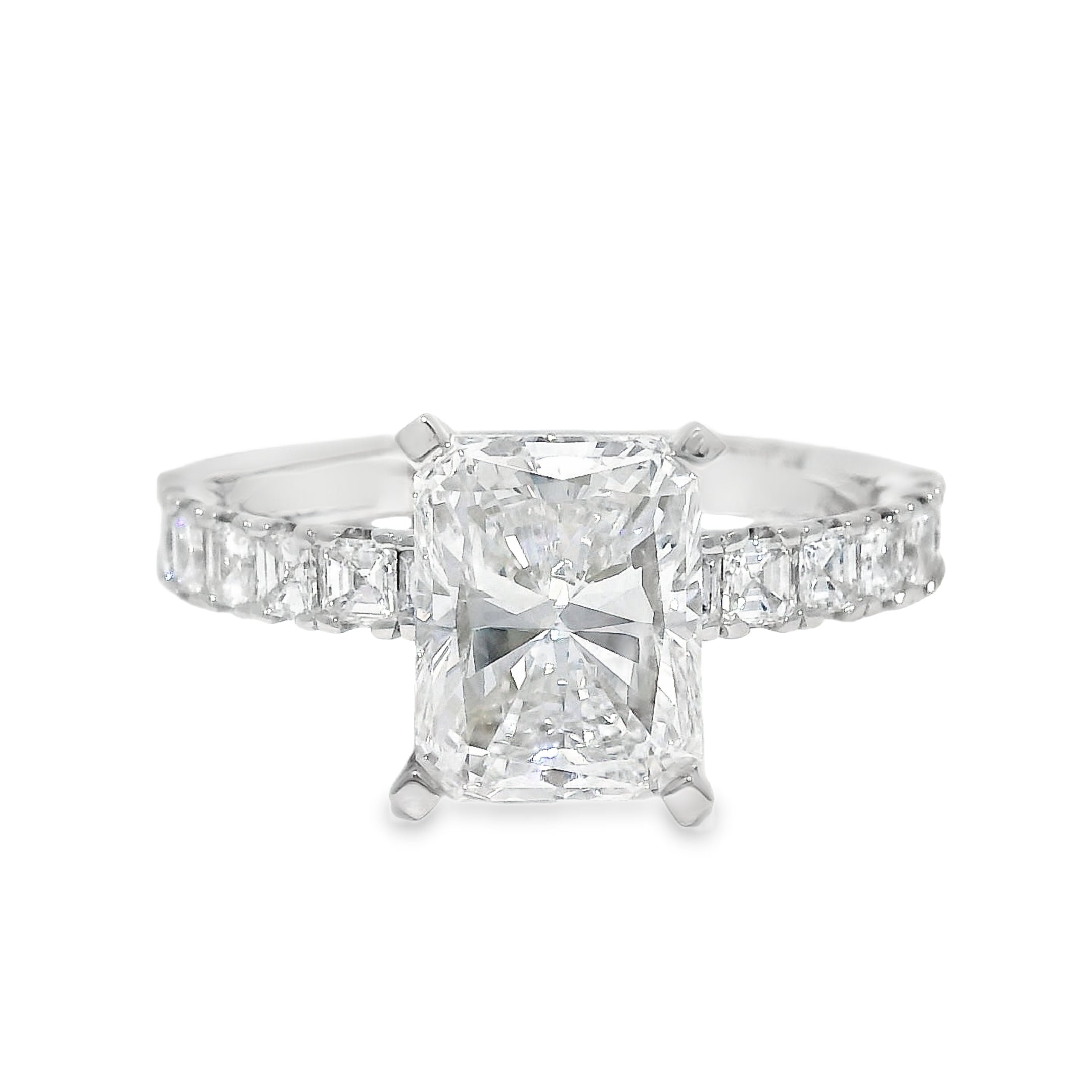 GIA Platinum Natural 3.01 Carat Radiant-Cut Diamond Engagement Ring