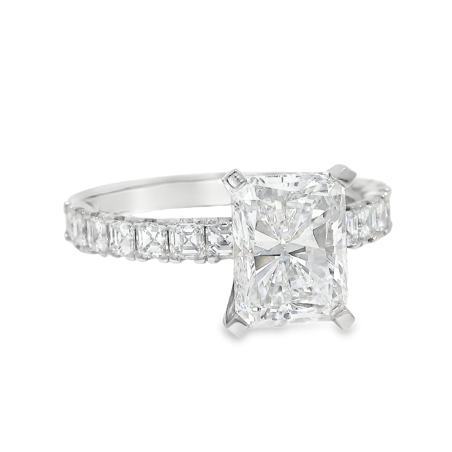 GIA Platinum Natural 3.01 Carat Radiant-Cut Diamond Engagement Ring
