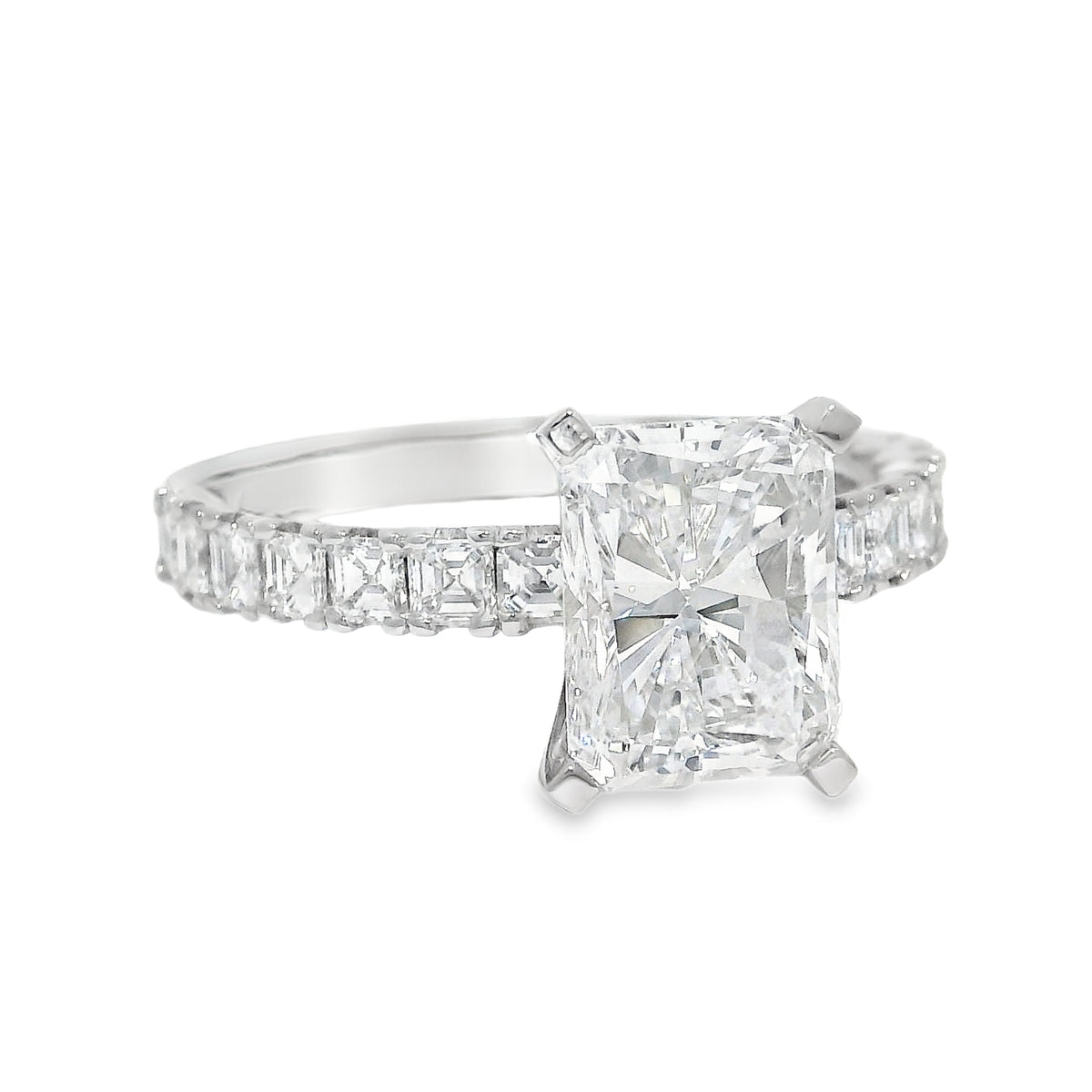 GIA Platinum Natural 3.01 Carat Radiant-Cut Diamond Engagement Ring