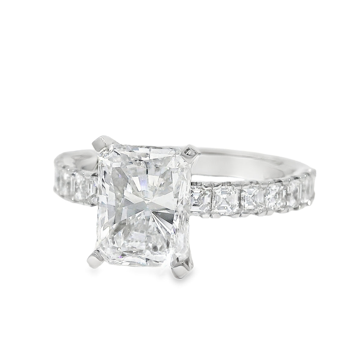 GIA Platinum Natural 3.01 Carat Radiant-Cut Diamond Engagement Ring