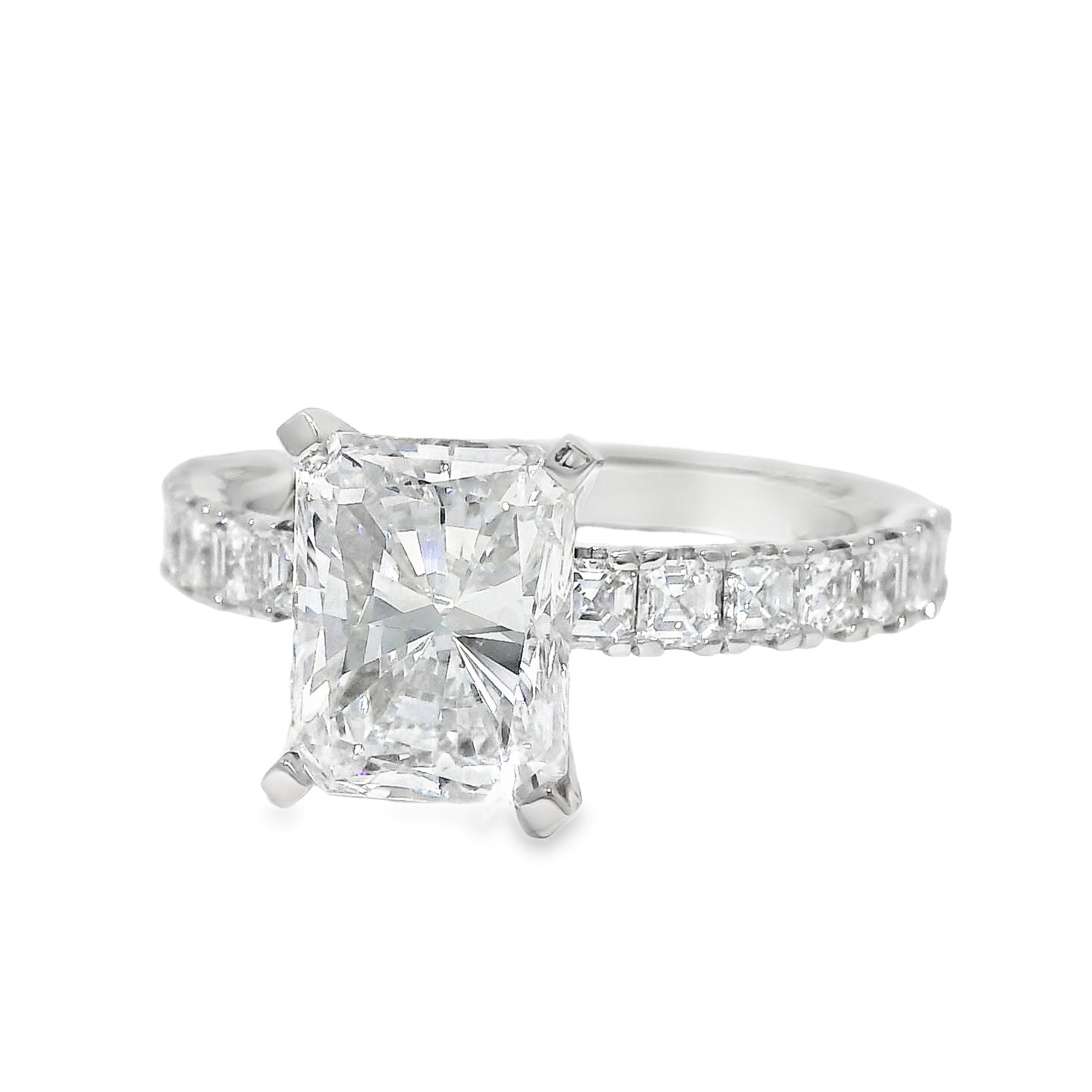 GIA Platinum Natural 3.01 Carat Radiant-Cut Diamond Engagement Ring