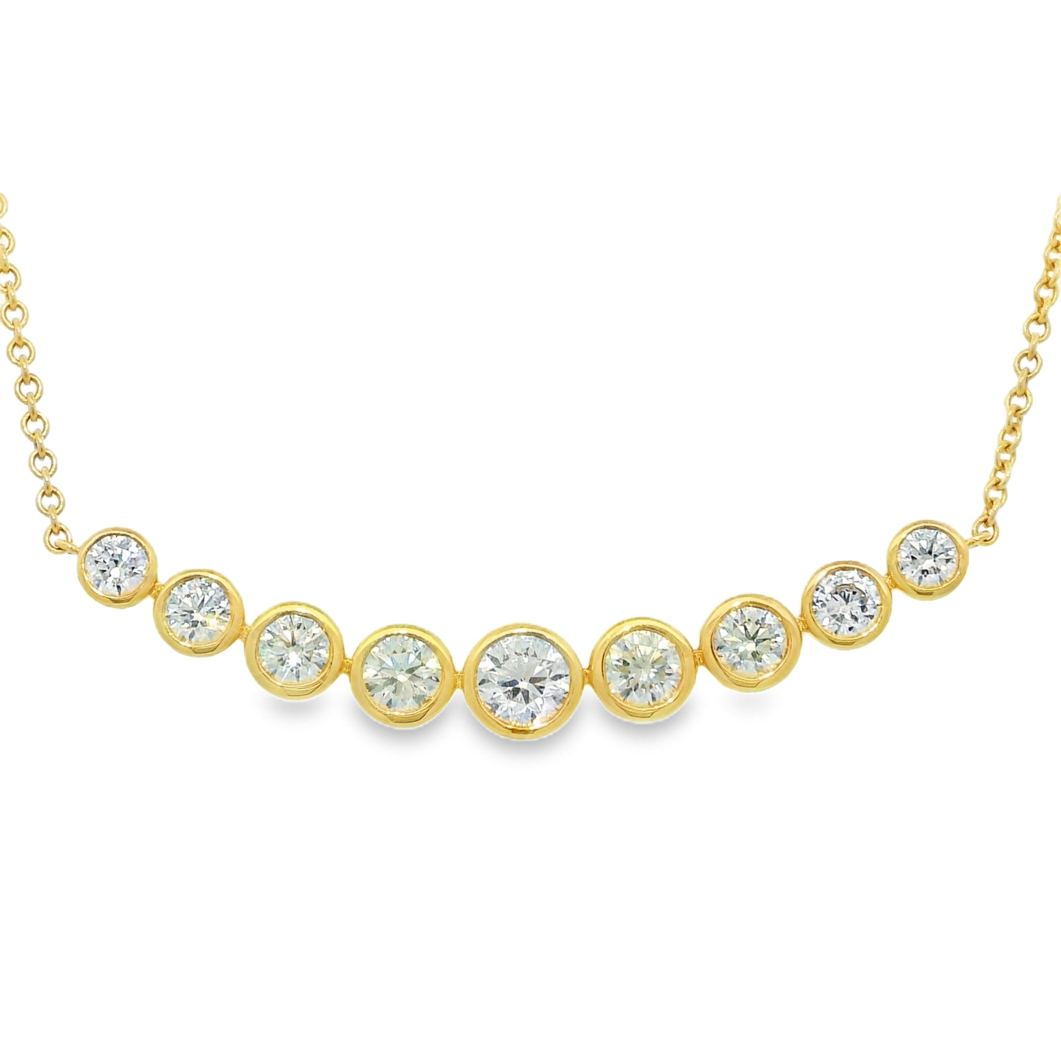 18k Yellow Gold Natural Round Brilliant Graduated Diamond Necklace