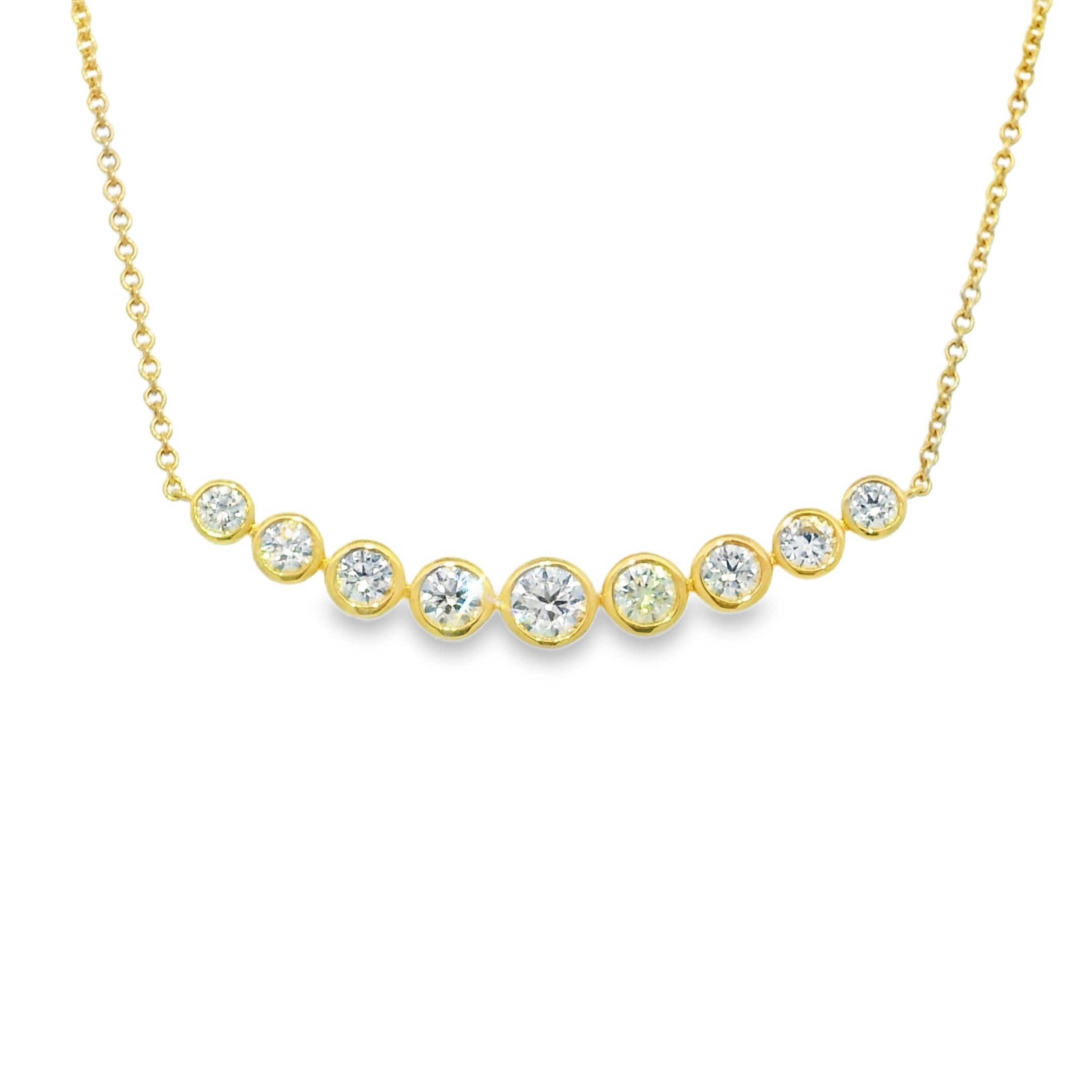 18k Yellow Gold Natural Round Brilliant Graduated Diamond Necklace
