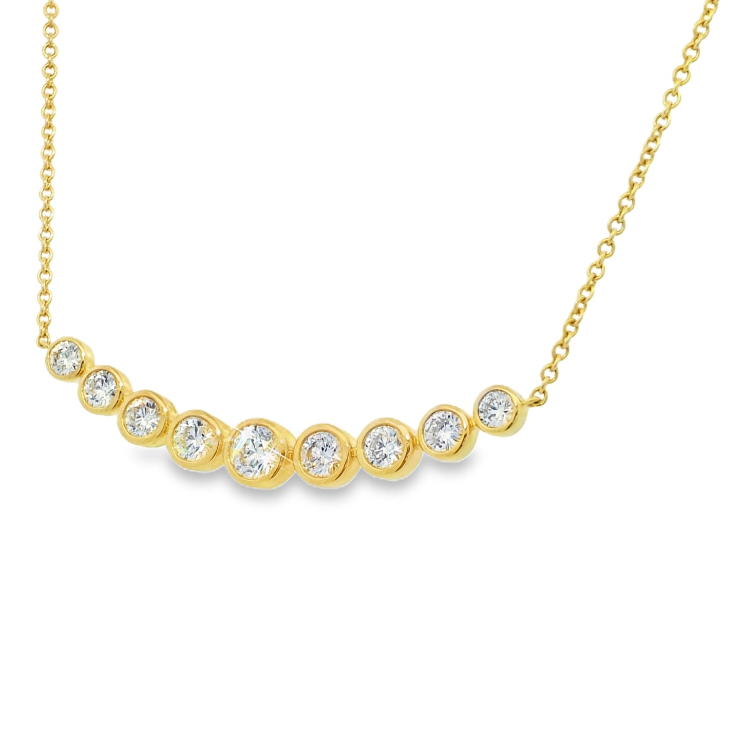 18k Yellow Gold Natural Round Brilliant Graduated Diamond Necklace