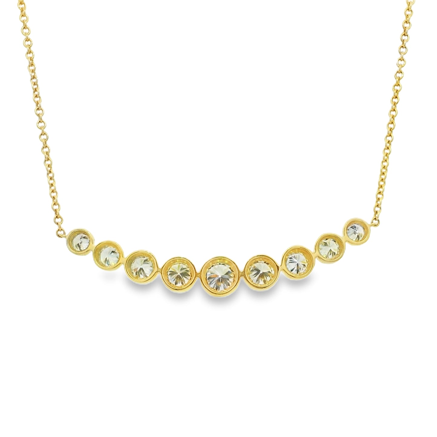 18k Yellow Gold Natural Round Brilliant Graduated Diamond Necklace