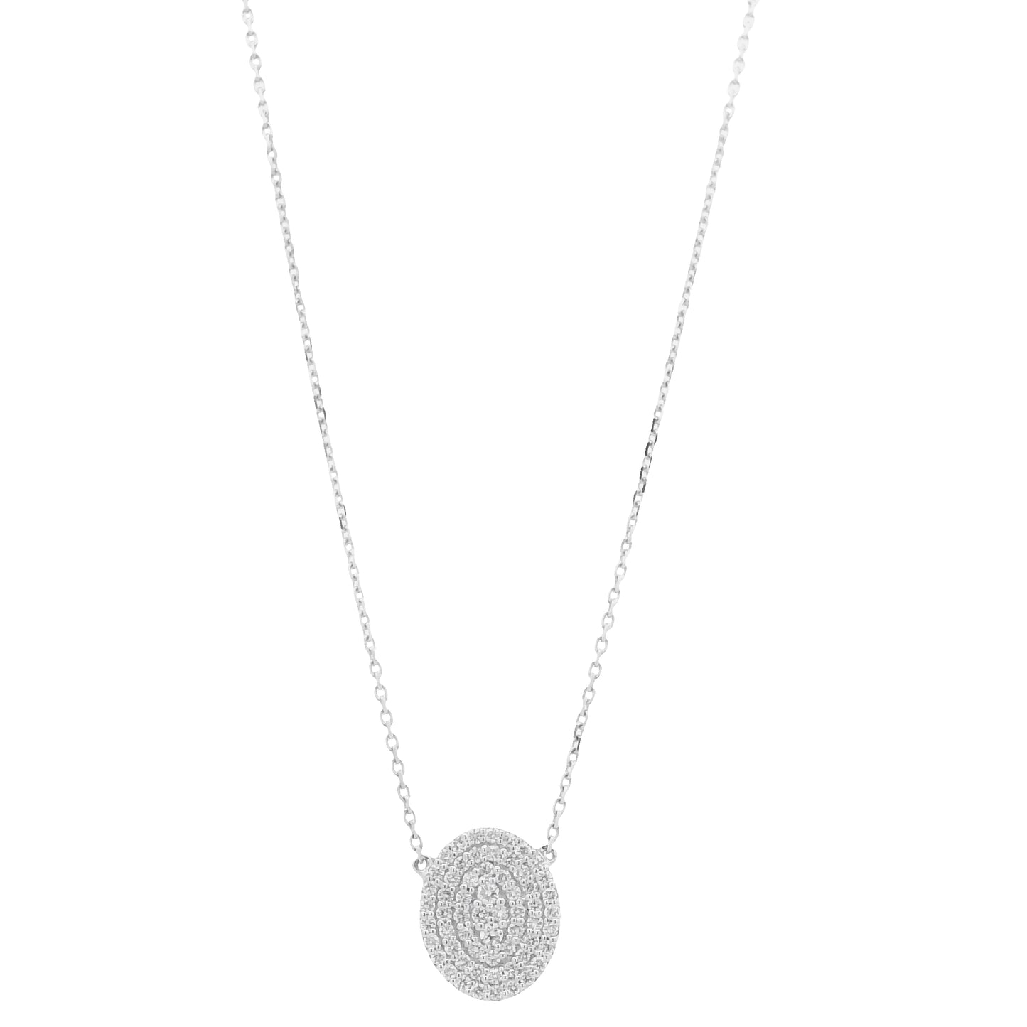 18K White Gold Natural Round Brilliant-Cut Oval-Shaped Flat Diamond Pendant Necklace