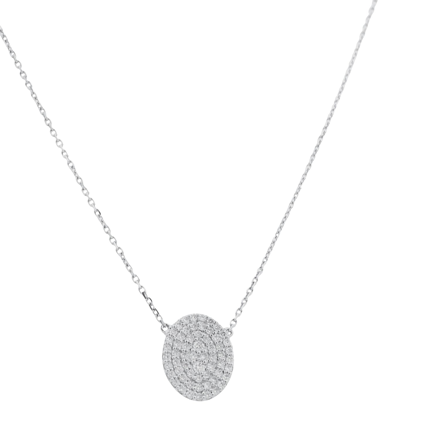 18K White Gold Natural Round Brilliant-Cut Oval-Shaped Flat Diamond Pendant Necklace