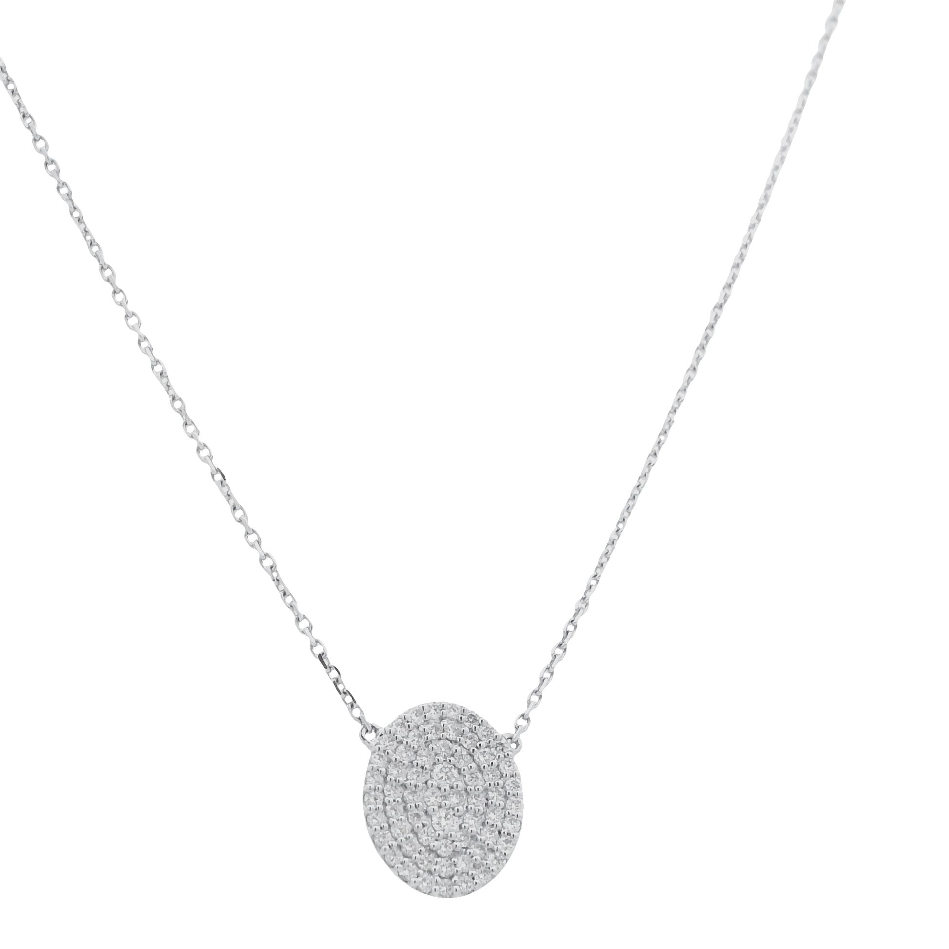 18K White Gold Natural Round Brilliant-Cut Oval-Shaped Flat Diamond Pendant Necklace