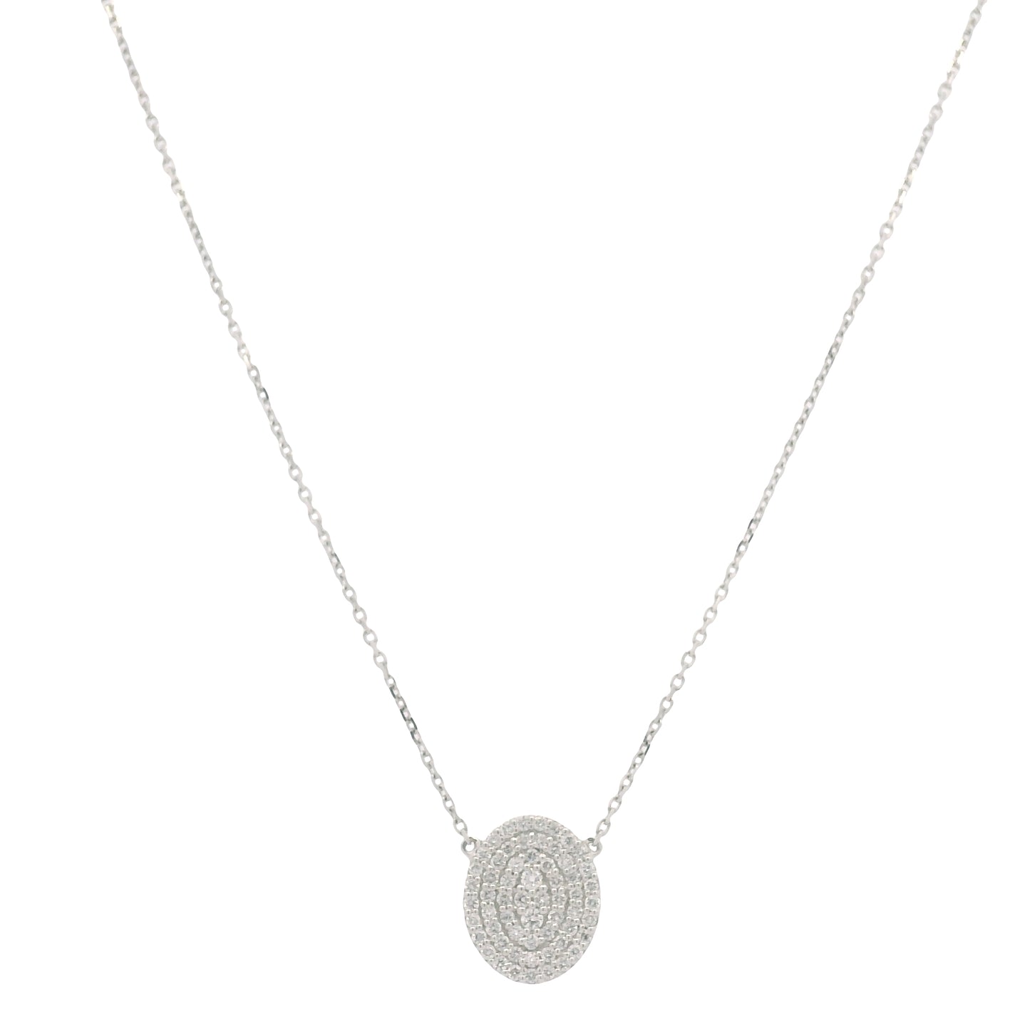 18K White Gold Natural Round Brilliant-Cut Oval-Shaped Flat Diamond Pendant Necklace
