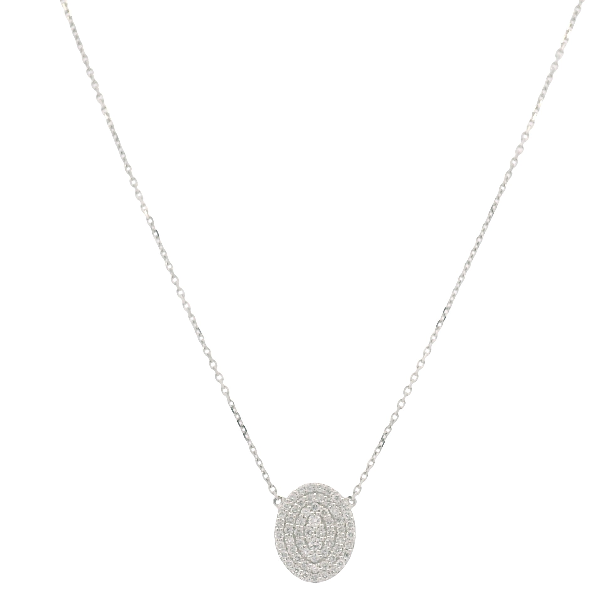 18K White Gold Natural Round Brilliant-Cut Oval-Shaped Flat Diamond Pendant Necklace