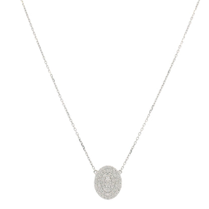 18K White Gold Natural Round Brilliant-Cut Oval-Shaped Flat Diamond Pendant Necklace