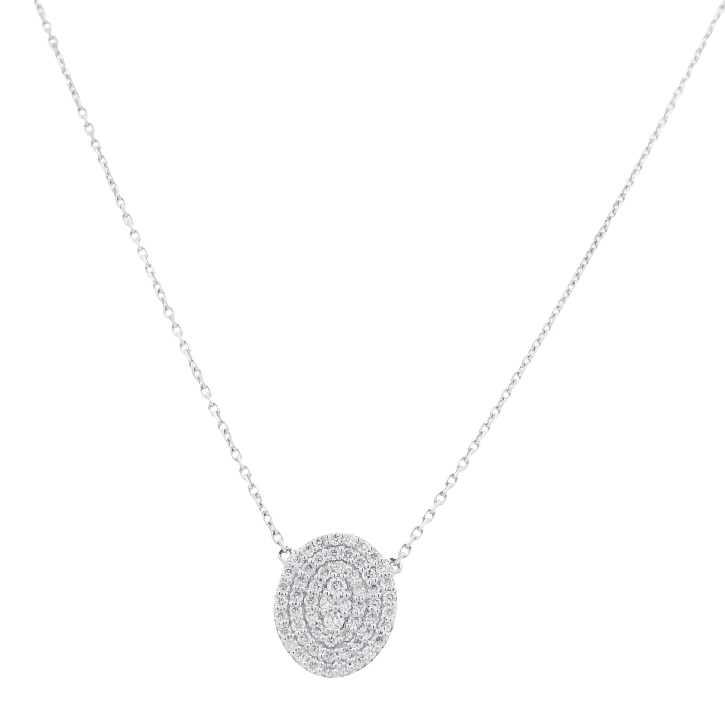 18K White Gold Natural Round Brilliant-Cut Oval-Shaped Flat Diamond Pendant Necklace