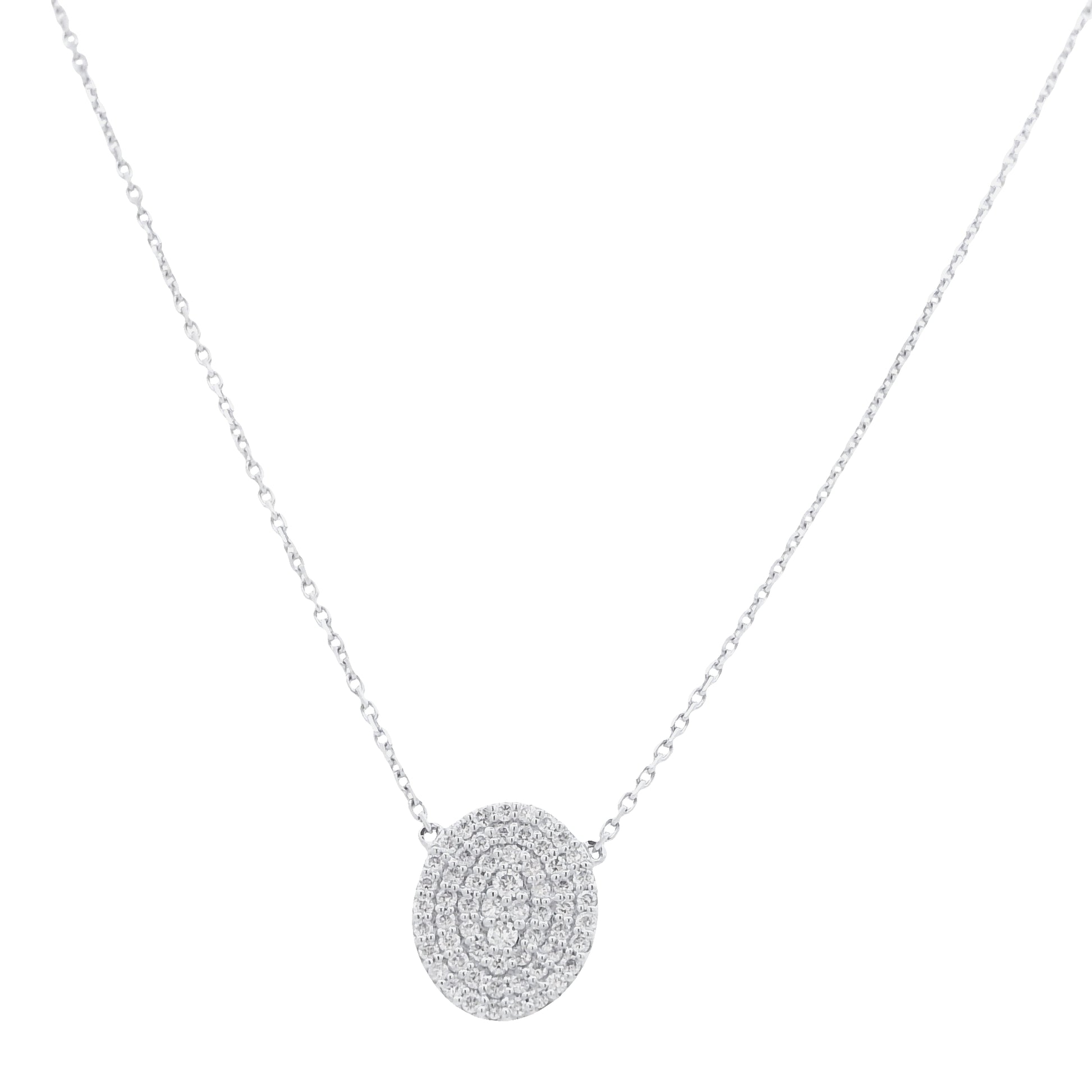 18K White Gold Natural Round Brilliant-Cut Oval-Shaped Flat Diamond Pendant Necklace