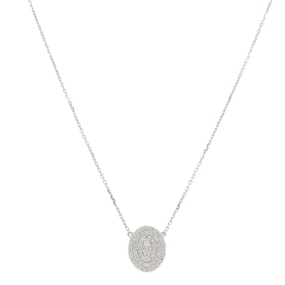 18K White Gold Natural Round Brilliant-Cut Oval-Shaped Flat Diamond Pendant Necklace