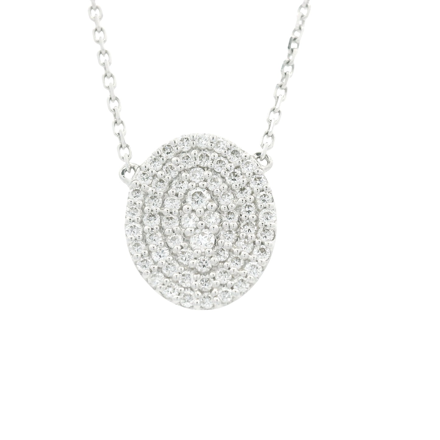 18K White Gold Natural Round Brilliant-Cut Oval-Shaped Flat Diamond Pendant Necklace