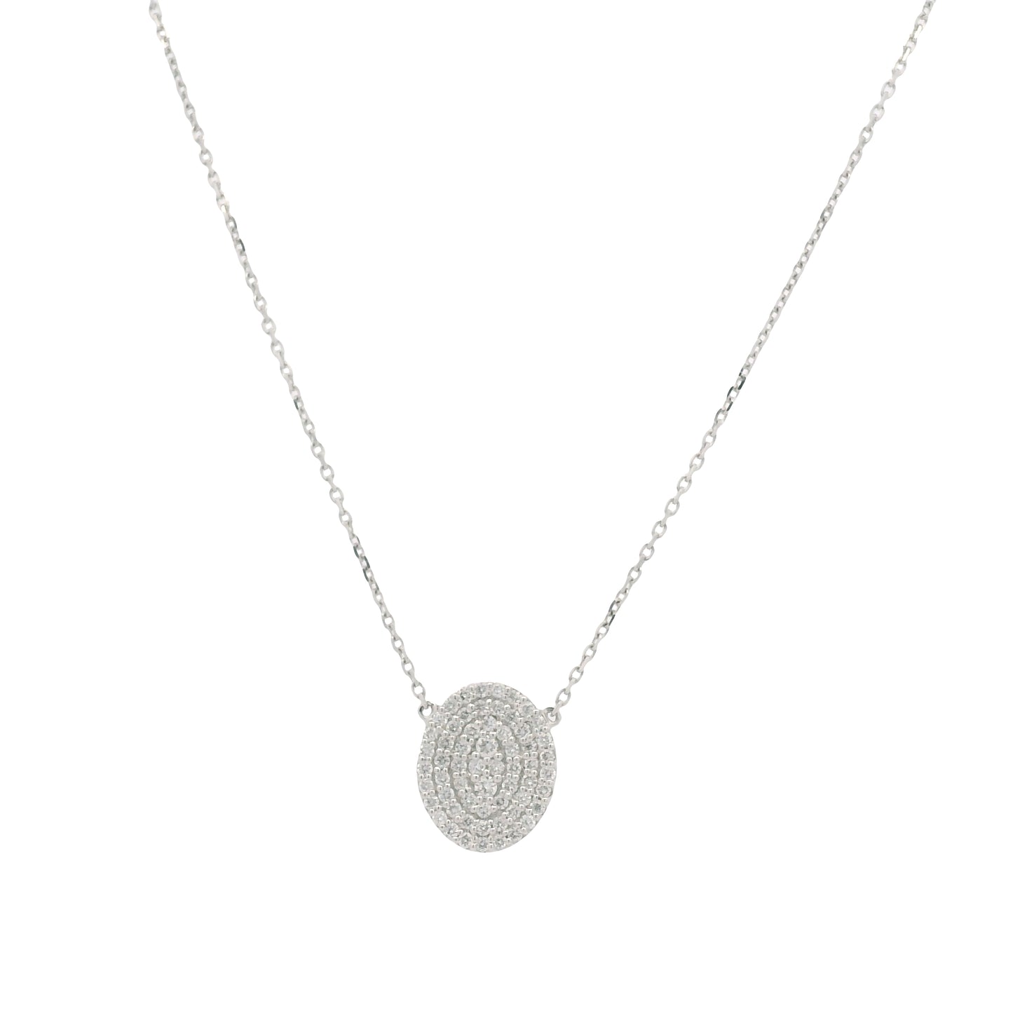 18K White Gold Natural Round Brilliant-Cut Oval-Shaped Flat Diamond Pendant Necklace