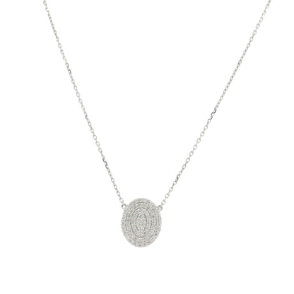 18K White Gold Natural Round Brilliant-Cut Oval-Shaped Flat Diamond Pendant Necklace