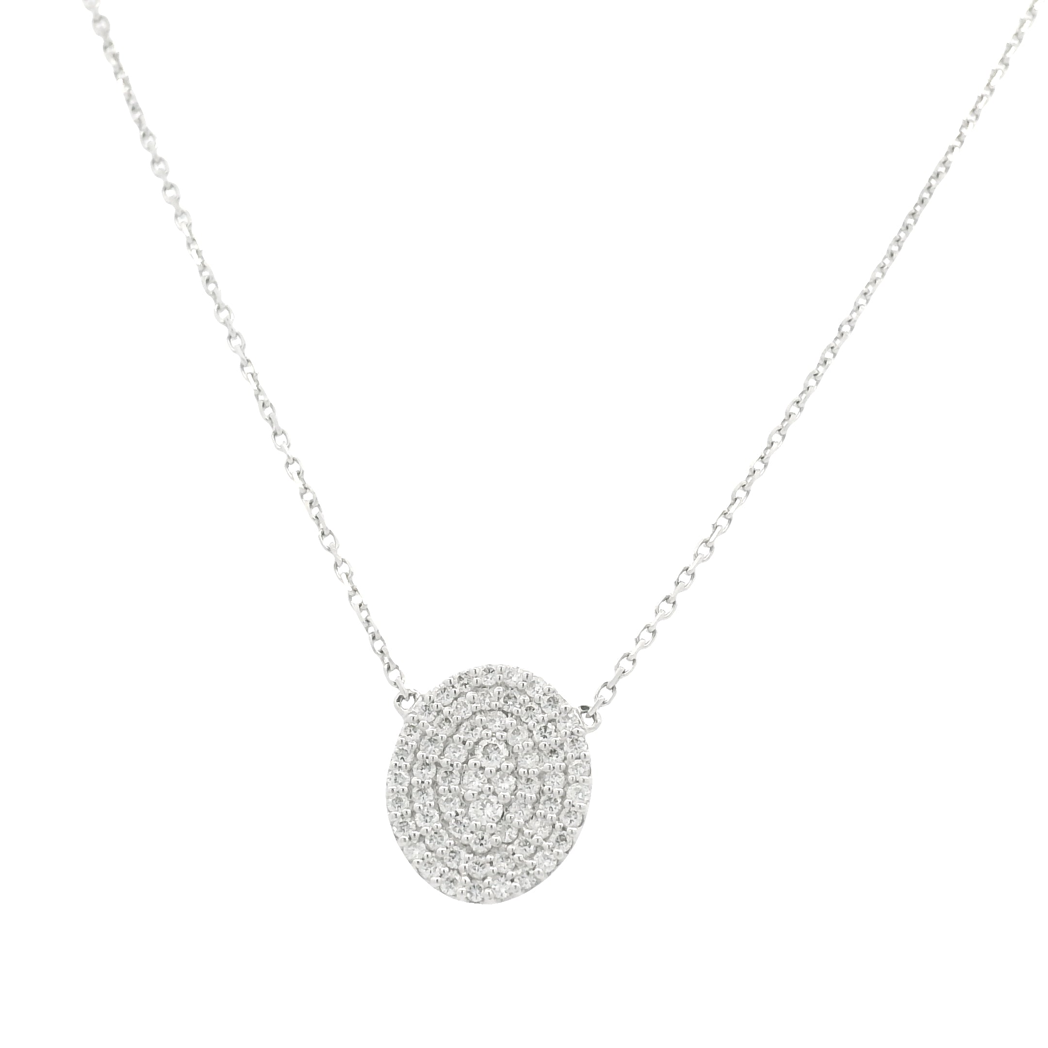 18K White Gold Natural Round Brilliant-Cut Oval-Shaped Flat Diamond Pendant Necklace
