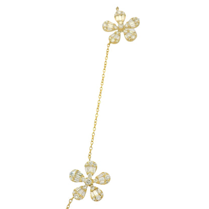 18K Yellow Gold Natural Baguette & Round Brilliant Small 5 Flower Necklace