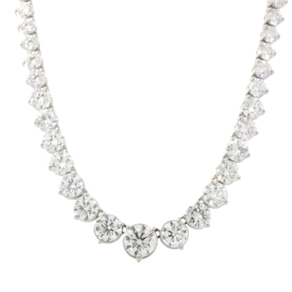 18k White Gold Natural 23.86 Carat Round Diamond Graduated Tennis Necklace