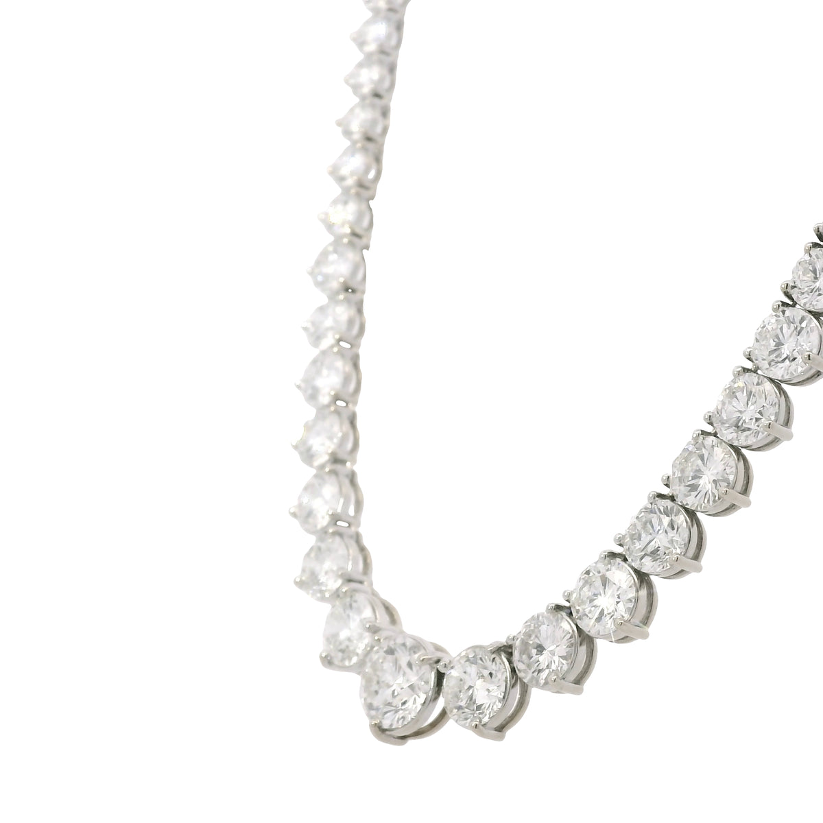18k White Gold Natural 23.86 Carat Round Diamond Graduated Tennis Necklace