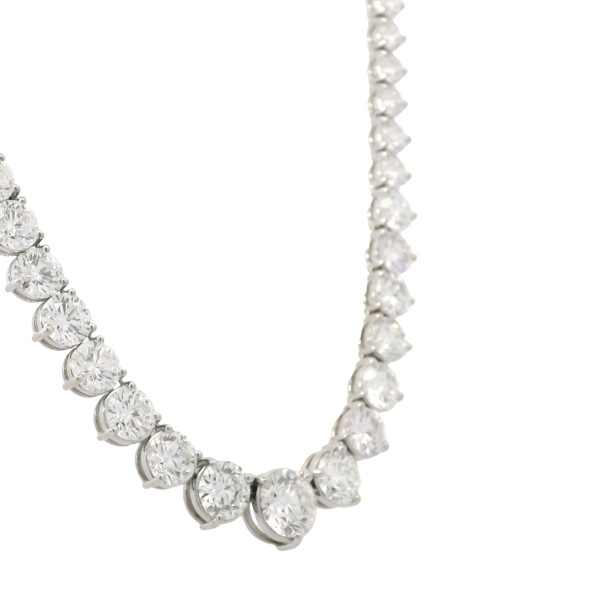 18k White Gold Natural 23.86 Carat Round Diamond Graduated Tennis Necklace