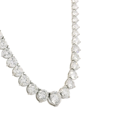 18k White Gold Natural 23.86 Carat Round Diamond Graduated Tennis Necklace
