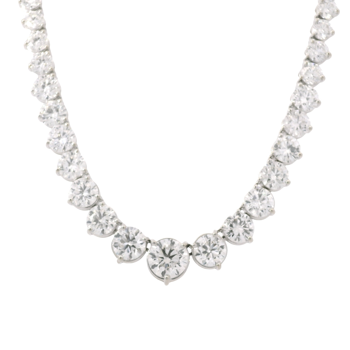 18k White Gold Natural 23.86 Carat Round Diamond Graduated Tennis Necklace