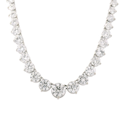 18k White Gold Natural 23.86 Carat Round Diamond Graduated Tennis Necklace